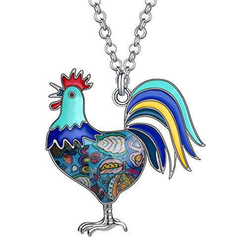 WEVENI Emaille Huhn Halskette Hahn Anhänger Kette Bauernhoftiere Schmuck Huhn Geschenke für Frauen Mädchen (Himmel) von WEVENI