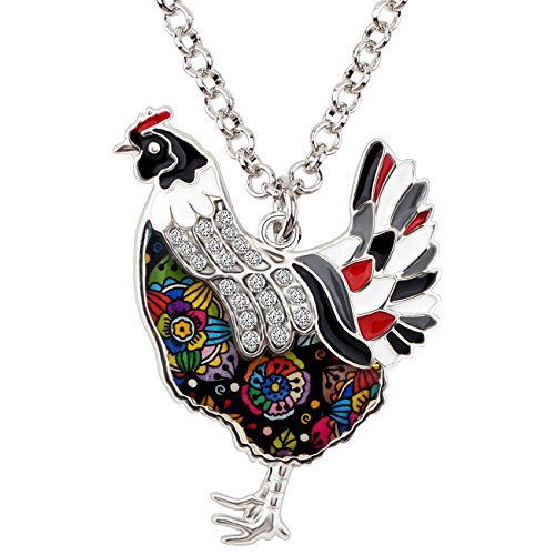 WEVENI Emaille Huhn Halskette Hahn Anhänger Kette Bauernhoftiere Schmuck Huhn Geschenke für Frauen Mädchen (Krähe) von WEVENI