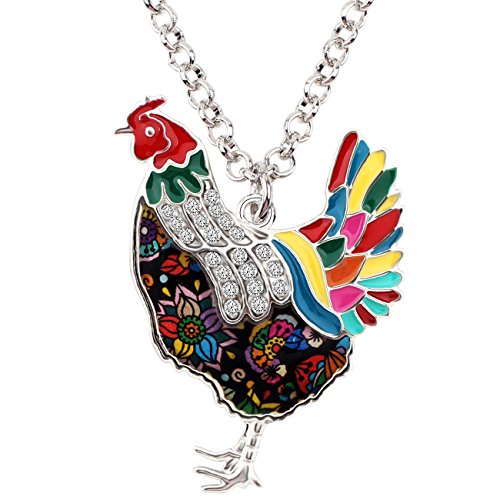 WEVENI Emaille Huhn Halskette Hahn Anhänger Kette Bauernhoftiere Schmuck Huhn Geschenke für Frauen Mädchen (Mehrfach) von WEVENI