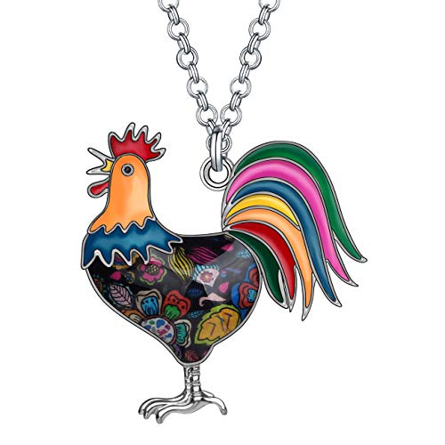 WEVENI Emaille Huhn Halskette Hahn Anhänger Kette Bauernhoftiere Schmuck Huhn Geschenke für Frauen Mädchen (Mehrfarbig) von WEVENI