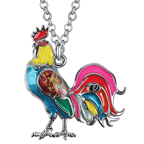 WEVENI Emaille Huhn Halskette Hahn Anhänger Kette Bauernhoftiere Schmuck Huhn Geschenke für Frauen Mädchen (Regenbogen) von WEVENI