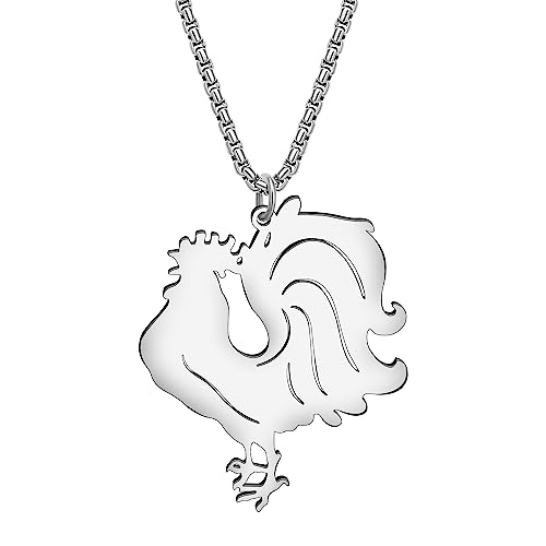 WEVENI Emaille Huhn Halskette Hahn Anhänger Kette Bauernhoftiere Schmuck Huhn Geschenke für Frauen Mädchen (Silber B) von WEVENI