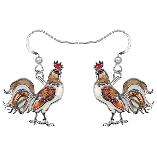 WEVENI Emaille Huhn Hühner Ohrringe Cute Bauernhof Hahn Schmuck für Frauen Mädchen Damen Hühner Geschenk (Braun) von WEVENI