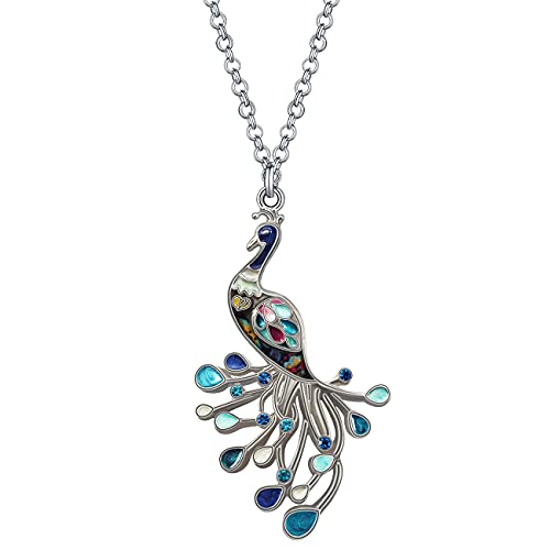 WEVENI Emaille Kristall Pfau Kette Halskette Vögel Anhänger für Frauen Mädchen Mode Schmuck Charme Peacock Geschenk (Blau) von WEVENI