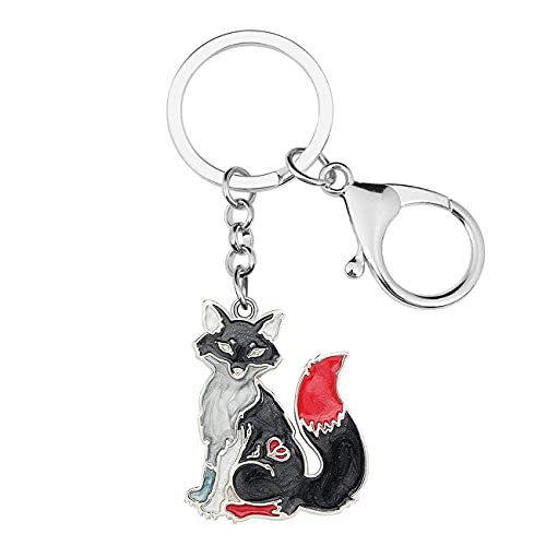 WEVENI Emaille Legierung Cartoon Fuchs Schlüsselanhänger Charms Niedlich Schmuck Für Frauen Mädchen Tasche Brieftasche Auto (Schwarz) von WEVENI