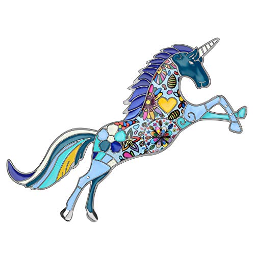 WEVENI Emaille Legierung Floral Einhorn Brosche Schal Anzug Kleid Pins Pferd Schmuck Geschenke für Frauen Damen Mädchen (Blau) von WEVENI