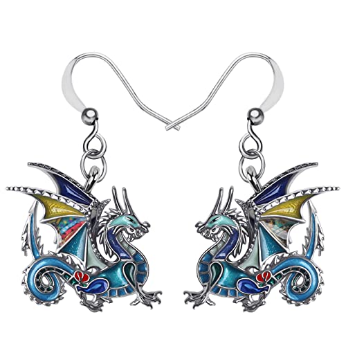 WEVENI Emaille Legierung Netter Drache Ohrringe Dinosaurier Drop Baumeln Mode Schmuck Charme Geschenk Für Frauen Mädchen Damen (Bläue) von WEVENI