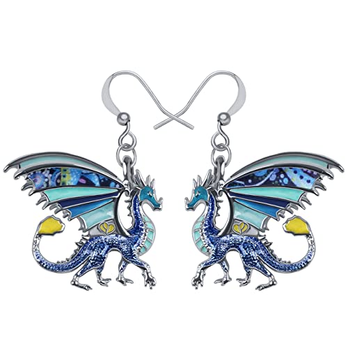 WEVENI Emaille Legierung Netter Drache Ohrringe Dinosaurier Drop Baumeln Mode Schmuck Charme Geschenk Für Frauen Mädchen Damen (Himmel) von WEVENI