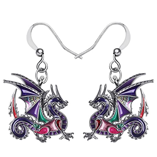 WEVENI Emaille Legierung Netter Drache Ohrringe Dinosaurier Drop Baumeln Mode Schmuck Charme Geschenk Für Frauen Mädchen Damen (Veilchen) von WEVENI