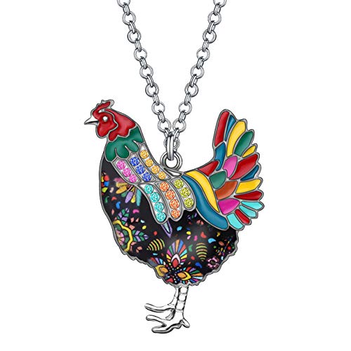 WEVENI Emaille Huhn Halskette Hahn Anhänger Kette Bauernhoftiere Schmuck Huhn Geschenke für Frauen Mädchen (Mehrfarbig) von WEVENI