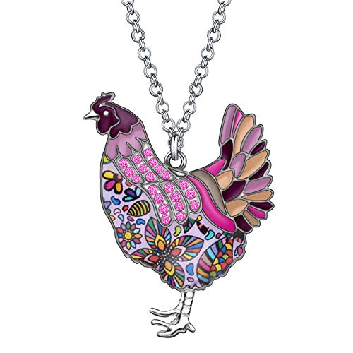 WEVENI Emaille Huhn Halskette Hahn Anhänger Kette Bauernhoftiere Schmuck Huhn Geschenke für Frauen Mädchen (Purple) von WEVENI