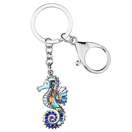 WEVENI Emaille Qualle Schlüsselanhänger Oktopus Schlüsselanhänger Hai Seepferdchen Geschenke Strand Schmuck für Frauen Mädchen Handtasche Autoschlüssel Charms (Marineblaues Seepferdchen) von WEVENI