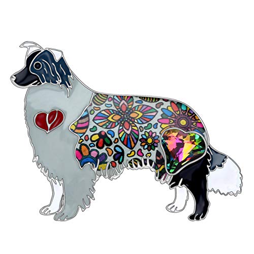 WEVENI Emaille Strass Border Collie Hund Brosche Pins Schmuck für Frauen Mädchen Kleid Schal Zubehör Geschenk (Schwarz) von WEVENI