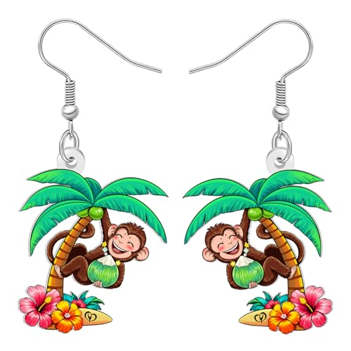 WEVENI Fun Palme Kokosnuss Affe Ohrringe Acryl Baumeln Hawaii Ohrringe Weird Hawaii Strand Schmuck Affe Geschenke für Damen Mädchen Mama (Buntes) von WEVENI