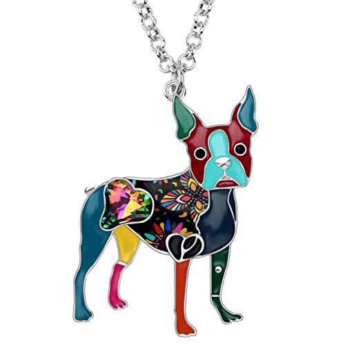 WEVENI Legierung Emaille Strass Boston Terrier Hundehalsband für Damen Mädchen Kristall Anhänger Tierschmuck Geschenke (Mehrfarbig) von WEVENI