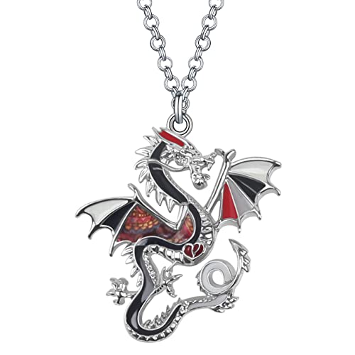 WEVENI Legierung Drachen Halskette Fantasy Dinosaurier Anhänger für Damen Mädchen Emaille Charme Mode Schmuck Neuheit Geschenk (Schwarz) von WEVENI