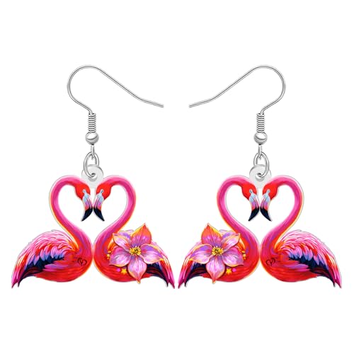 WEVENI Inspirierende Flamingo Geschenke Acryl Flamingo Ohrringe Hängend Tropischen Vögel Schmuck Tier Charms Motivationsgeschenke für Damen Mädchen Mutter Lehrer (Kirsche) von WEVENI