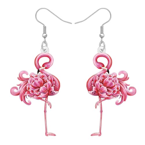 WEVENI Inspirierende Flamingo Geschenke Acryl Flamingo Ohrringe Hängend Tropischen Vögel Schmuck Tier Charms Motivationsgeschenke für Damen Mädchen Mutter Lehrer (Rosa) von WEVENI