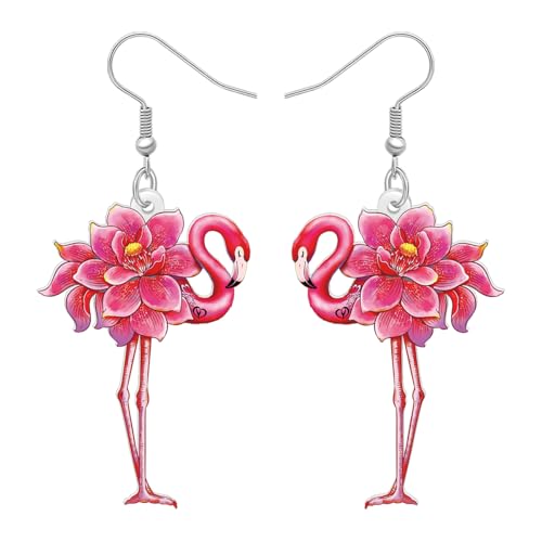 WEVENI Inspirierende Flamingo Geschenke Acryl Flamingo Ohrringe Hängend Tropischen Vögel Schmuck Tier Charms Motivationsgeschenke für Damen Mädchen Mutter Lehrer (Rose) von WEVENI