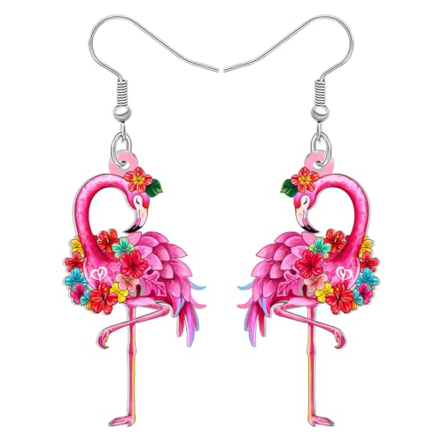 WEVENI Inspirierende Flamingo Geschenke Acryl Flamingo Ohrringe Hängend Tropischen Vögel Schmuck Tier Charms Motivationsgeschenke für Damen Mädchen Mutter Lehrer (Rot) von WEVENI