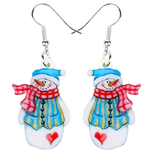 WEVENI Acryl Weihnachten Schneemann Ohrringe Baumeln Lebkuchen Schmuck Hypoallergen Für Frauen Teenager Mädchen Freunde Geschenke Charms (Blau) von WEVENI