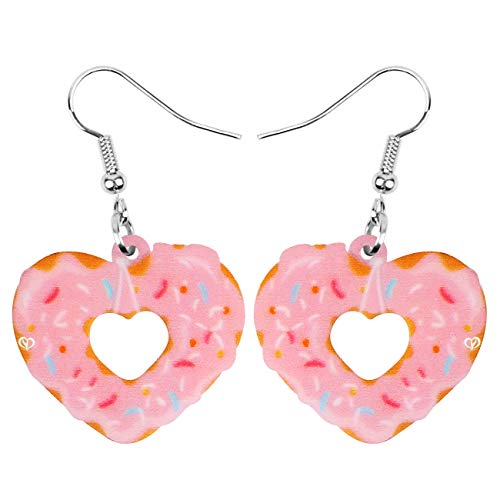 WEVENI Valentinstag Acryl Cute Liebe Herz Donuts Ohrringe Baumeln Mode-Schmuck Für Damen Frauen Mädchen Charme Geschenk (Rosa) von WEVENI