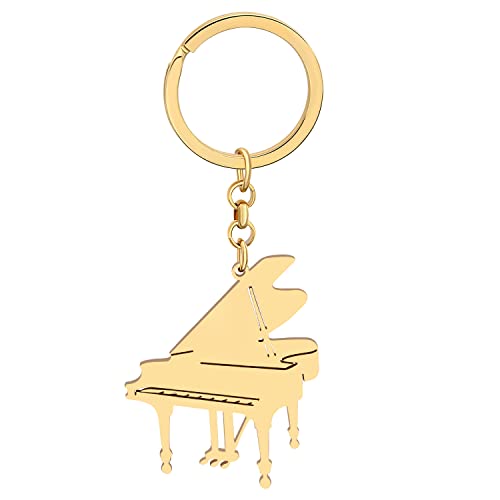 WEVENI Klavier Schlüsselanhänger Zierliche Edelstahl Klavier Schlüsselringe für Damen Mädchen Musikinstrumente Geschenke Autoschlüssel Charms (Vergoldet) von WEVENI