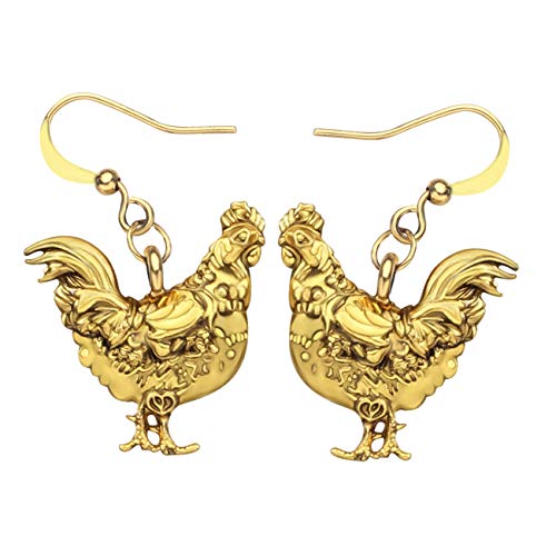 WEVENI Antik Hahn Henne Huhn Ohrringe Dangle Bauernhoftiere Schmuck Geschenk für Mädchen Frauen (Goldene Henne) von WEVENI