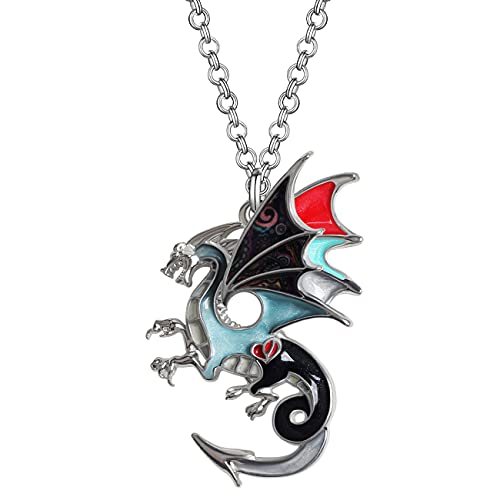 WEVENI Emaille Fantasy Dragons Halskette Dinosaurier Dragon Kette Anhänger für Frauen Mädchen Damen Charms Drachen Schmuck Mode Geschenk (Grau) von WEVENI