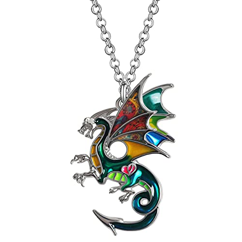 WEVENI Emaille Fantasy Dragons Halskette Dinosaurier Dragon Kette Anhänger für Frauen Mädchen Damen Charms Drachen Schmuck Mode Geschenk (GrüNheit) von WEVENI