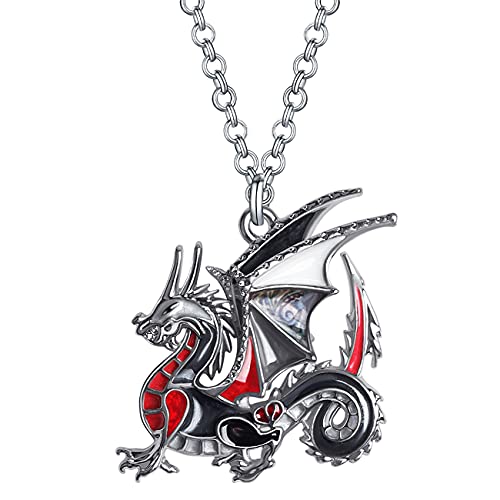 WEVENI Emaille Fantasy Dragons Halskette Dinosaurier Dragon Kette Anhänger für Frauen Mädchen Damen Charms Drachen Schmuck Mode Geschenk (Schwarz) von WEVENI