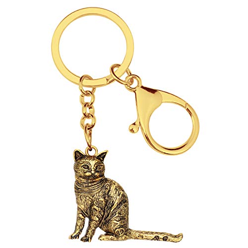 WEVENI Legierung Gold Silber Katze Schlüsselanhänger Kätzchen Schlüsselanhänger Autotasche Brieftasche Zubehör Für Frauen Mädchen, Gold, 33mm x 40mm von WEVENI