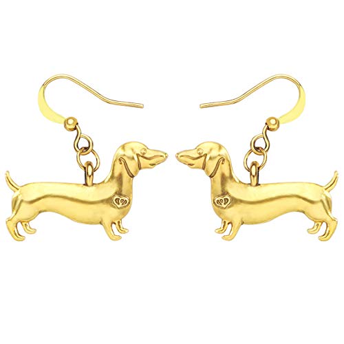 WEVENI Cute Gold Silber Plattiert Dackel Hund Ohrringe Geschenke Haustier Welpe Dachshund Anhänger Schmuck für Damen Frauen Charms (Gold) von WEVENI