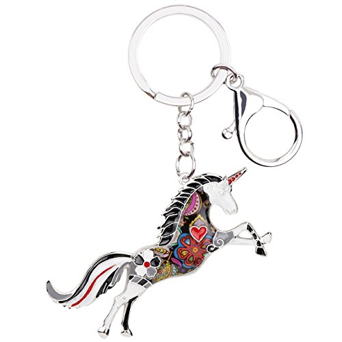 WEVENI Legierung Laufendes Pferd Schlüsselanhänger Zubehör Emaille Uncorn Schmuck Für Frauen Mädchen Auto Brieftasche Charms, Schwarzes Einhorn, 29mm x 49 mm von WEVENI