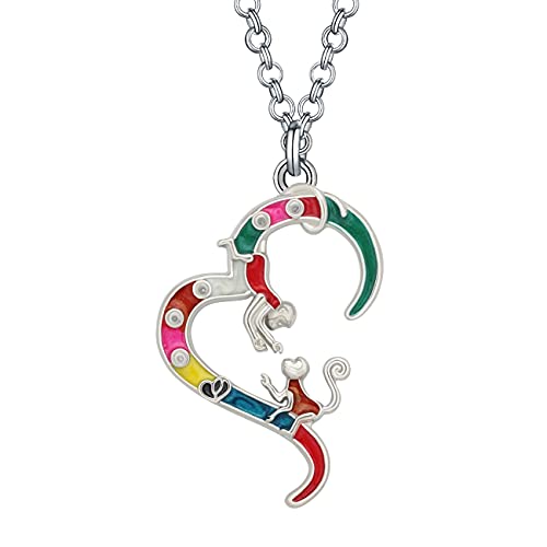 WEVENI Legierung Süße Doppel Affe Halskette Anhänger für Damen Mädchen Modeschmuck Emaille Charms Geschenke (Multi) von WEVENI