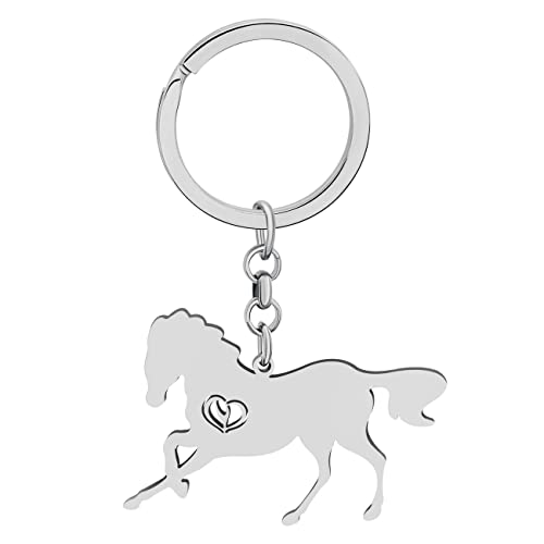 Edelstahl-Schlüsselanhänger mit laufendem Pferd für Damen, Teenager, Mädchen, niedliches Pony-Derby-Zubehör, Geldbörse, Charm-Anhänger, Derby Pferd Silber a, 28mm x 40mm von WEVENI