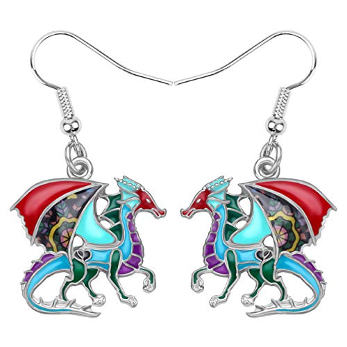 WEVENI Emaille Legierung Netter Drache Ohrringe Dinosaurier Drop Baumeln Mode Schmuck Charme Geschenk Für Frauen Mädchen Damen (Mehrfarbig) von WEVENI