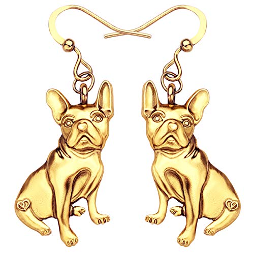 WEVENI Legierung niedlich Französisch Bulldogge Ohrringe Gold versilbert Dangle Drop Haustier Hundeschmuck für Mädchen Frauen Damen Geschenk (Gold) von WEVENI