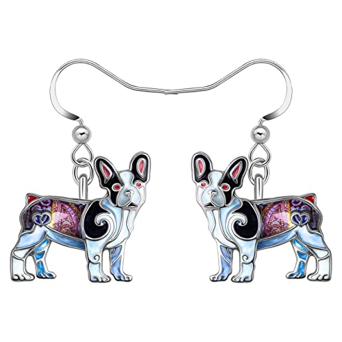 WEVENI Legierung niedlich Französisch Bulldogge Ohrringe Gold versilbert Dangle Drop Haustier Hundeschmuck für Mädchen Frauen Damen Geschenk (Schwarz) von WEVENI