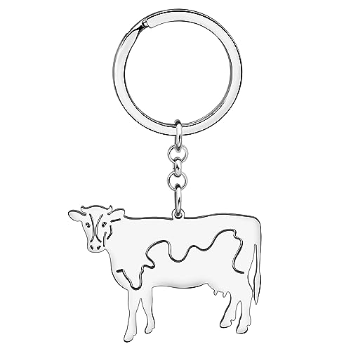 WEVENI Niedliche Kuh Geschenke Edelstahl Kühe Schlüsselanhänger Ring Kühe Zubehör Bauernhof Aniamls Charms Für Frauen Mädchen (Edelstahl) von WEVENI JEWELRY