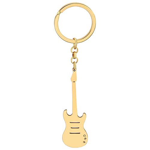 WEVENI Edelstahl süße Gitarre Schlüsselring Bass Schlüsselanhänger Ringe Handtasche Charms für Damen Mädchen (Vergoldet) von WEVENI