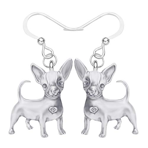 WEVENI Ohrringe aus Legierung, Antik-Gold, versilbert, Chihuahua-Hunde-Ohrringe, Welpe, baumelnd, Haustier-Schmuck für Mädchen, Damen, Geschenk (Silber), Silber von WEVENI