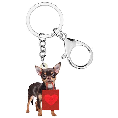 WEVENI Acryl Valentinstag Chihuahua Hund Schlüsselanhänger Haustier Schlüsselring Neuheit Schmuck für Frauen Mädchen (Schwarz) von WEVENI