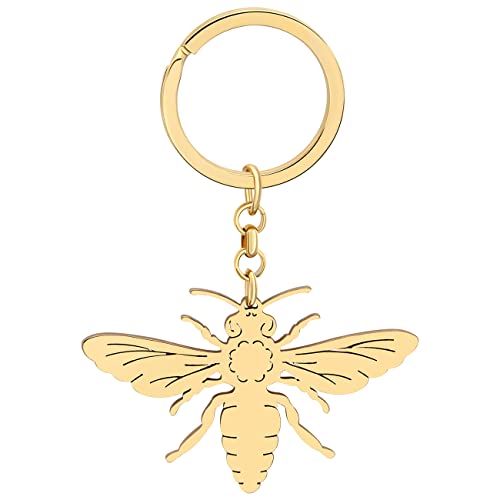 WEVENI Edelstahl Süße Honigbiene Schlüsselring Schlüsselanhänger Ringe Handtasche Charms für Damen Mädchen Bienenliebhaber (Vergoldet) von WEVENI JEWELRY