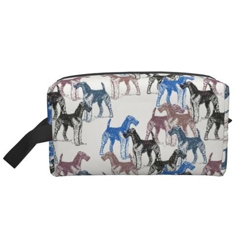 Airedale Terrier Schablone, Make-up-Tasche, Kosmetiktasche, tragbare Reise-Kulturtasche, Make-up-Tasche, Organizer von WEVFGHI