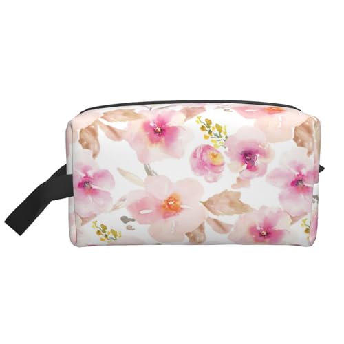 Aquarell rosa und lila Blumen, Make-up-Tasche, Kosmetiktasche, tragbare Reise-Kulturtasche, Make-up-Tasche, Organizer von WEVFGHI