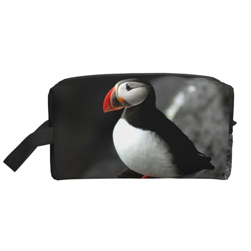 Atlantischer Papageientaucher-Vogelschnabel-Sitzfelsen, Make-up-Tasche, Kosmetiktasche, tragbare Reise-Kulturtasche, Make-up-Tasche, Organizer von WEVFGHI