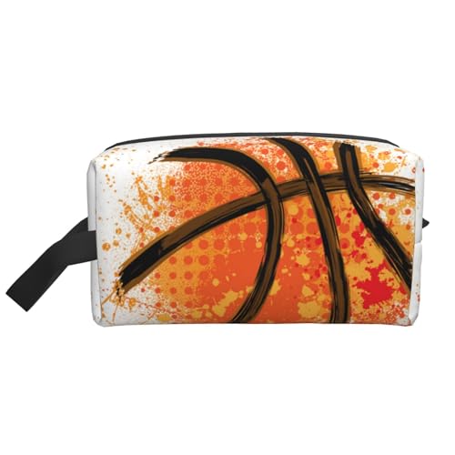 Basketball-Orange-Abstrakter Malerei-Hintergrund, Make-up-Tasche, Kosmetiktasche, tragbare Reise-Kulturtasche, Make-up-Tasche, Organizer von WEVFGHI