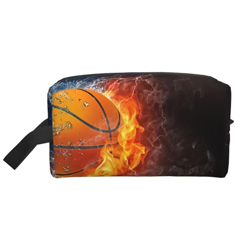 Basketballball auf Feuer und Wasser, Make-up-Tasche, Kosmetiktasche, tragbare Reise-Kulturtasche, Make-up-Tasche, Organizer von WEVFGHI