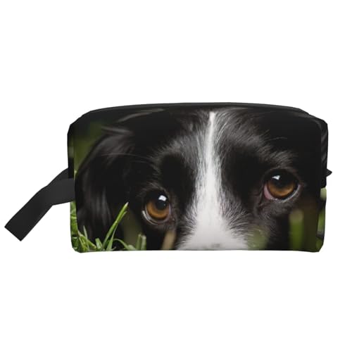 Border Collie Haustiere Gras Schwarzer Border Collie, Make-up-Tasche, Kosmetiktasche, tragbare Reise-Kulturtasche, Make-up-Tasche, Organizer von WEVFGHI